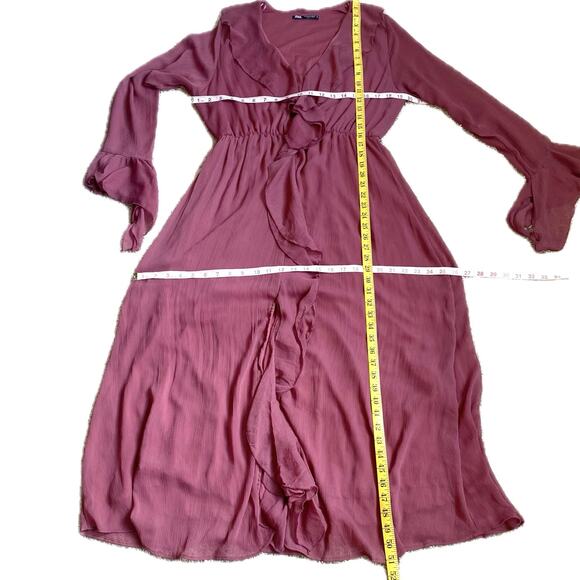 ZARA Georgette Ruffled Midi Dress Size M Dusty Pink Mauve‎ Romantic Feminine - Picture 11 of 13